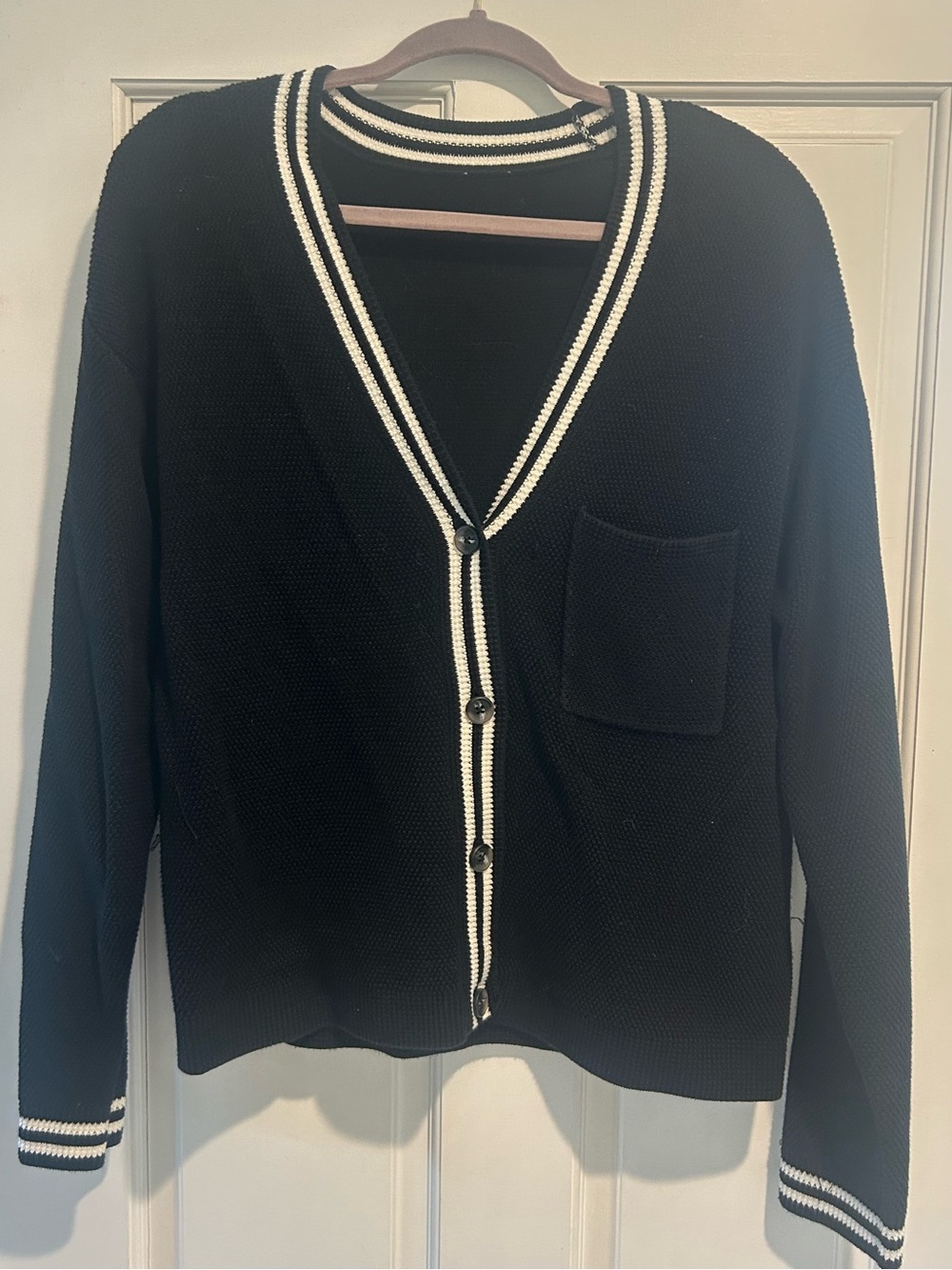 ALO Yoga Black Cardigan with White Contrast Trim